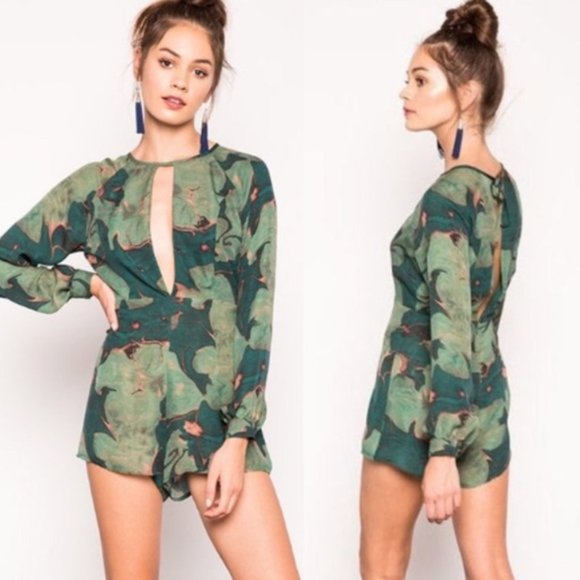 Stone Cold Fox Sienna Silk Romper Green Lily Print Size 1 - Picture 5 of 9